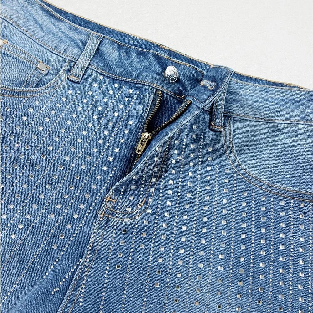 Denim Rhinestone Women Shorts